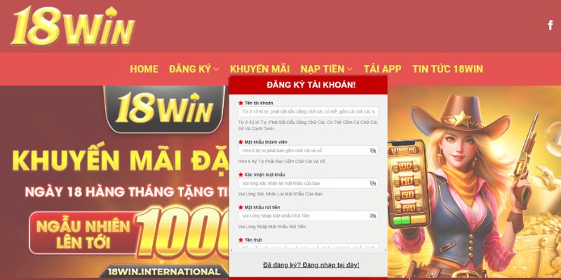 Hướng dẫn các bước đăng ký tài khoản 18win